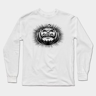 Pumpkin Smiling Halloween Hand Drawing Retro Long Sleeve T-Shirt